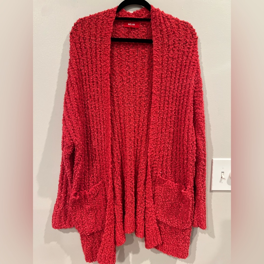 Vibrant Hot Pink Chunky Knit Cardigan Sweater